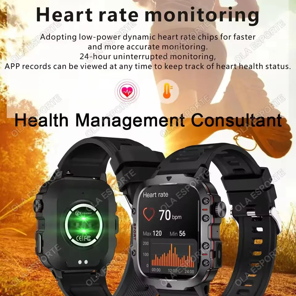 Kyroxs™ Military Smart Watch – Outdoor Fitness Tracker with Bluetooth Calls