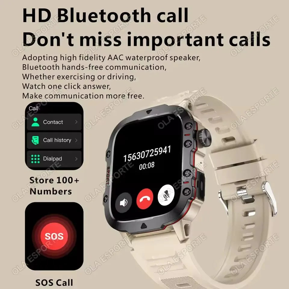 Kyroxs™ Military Smart Watch – Outdoor Fitness Tracker with Bluetooth Calls