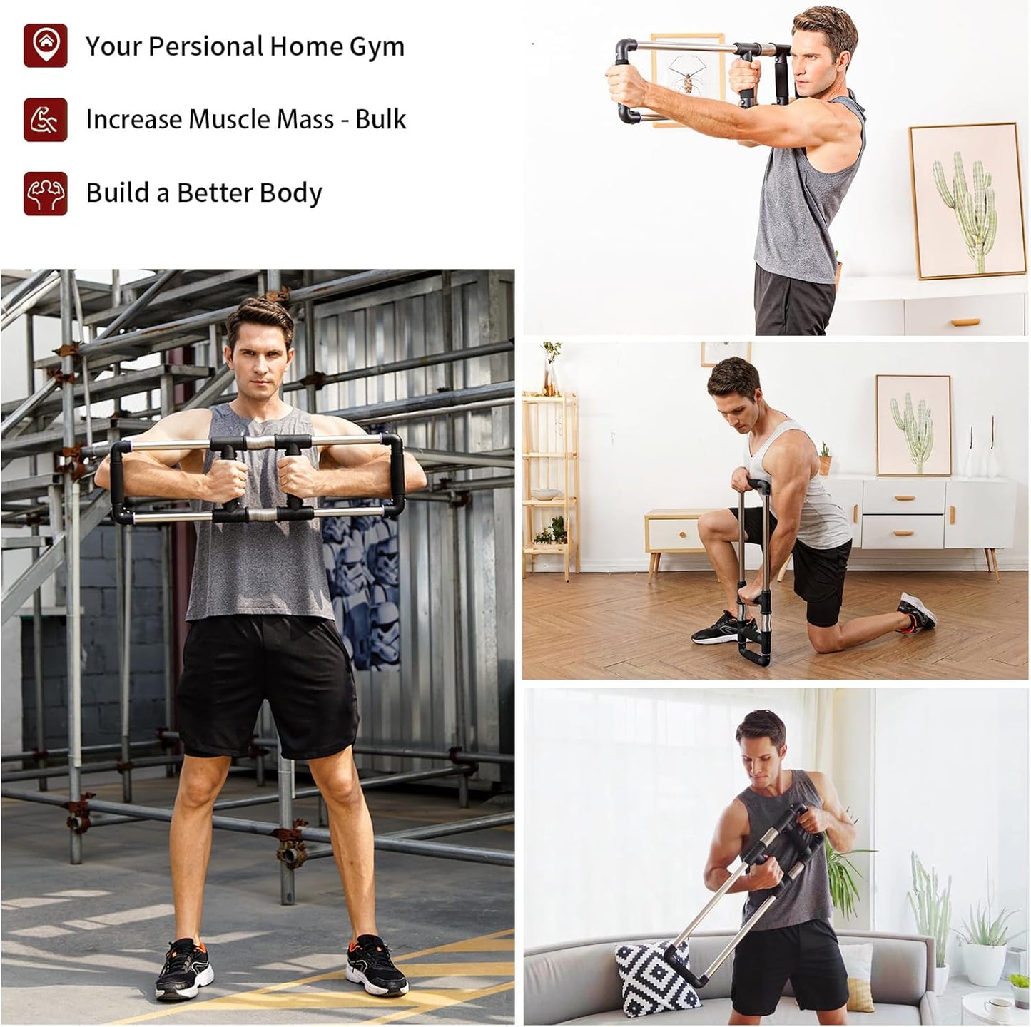 Push down Bar Chest Workout Equipment for Home Gym | Upper Body Strength Trainer for Chest, Arm, Shoulder, Back and Abs, Home Fitness Equipment